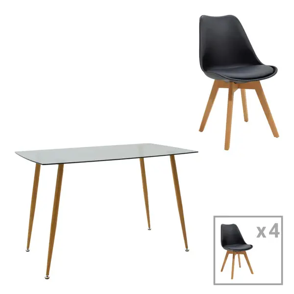 Set dining Chloe-Gaston, 5 piese, Antracit-Natural, 120x70x75 cm