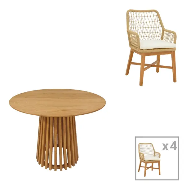 Set dining Elaiza-Kenda, Pako World, 5 piese, Natural-Bej, 80x80x75 cm