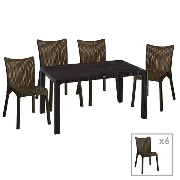Set dining Explore-Confident pakoworld, 7 piese, PP maro, 150x90x73.5 cm Set dining Explore-Confident pakoworld, 7 piese, PP maro, 150x90x73.5 cm