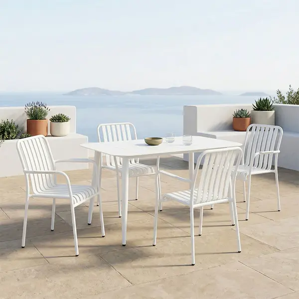 Set dining exterior Heven Vista, 5 piese, Negru-Alb, aluminiu, 120x70x72 cm