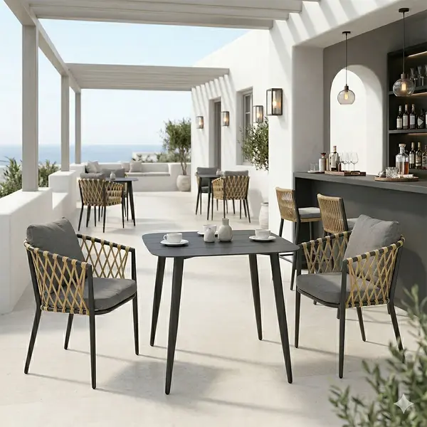 Set dining exterior Peluxe Vista, 3 piese, aluminiu si ratan PE, 80x80x72 cm