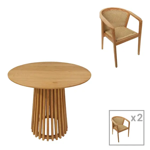 Set dining Granny-Kenda, Pako World, 3 piese, Bej-Natural, 80x80x75 cm