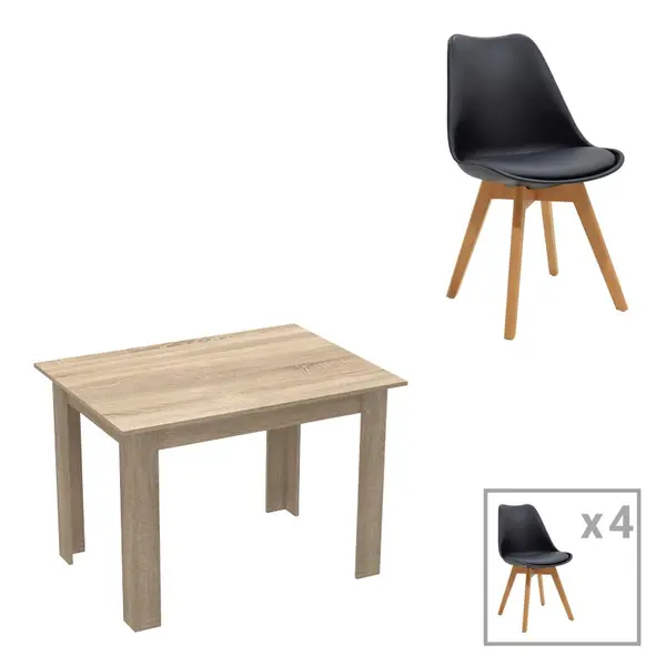 Set dining Manka-Gaston, Pako World, 5 piese, Sonoma-Negru, 110x80x77 cm