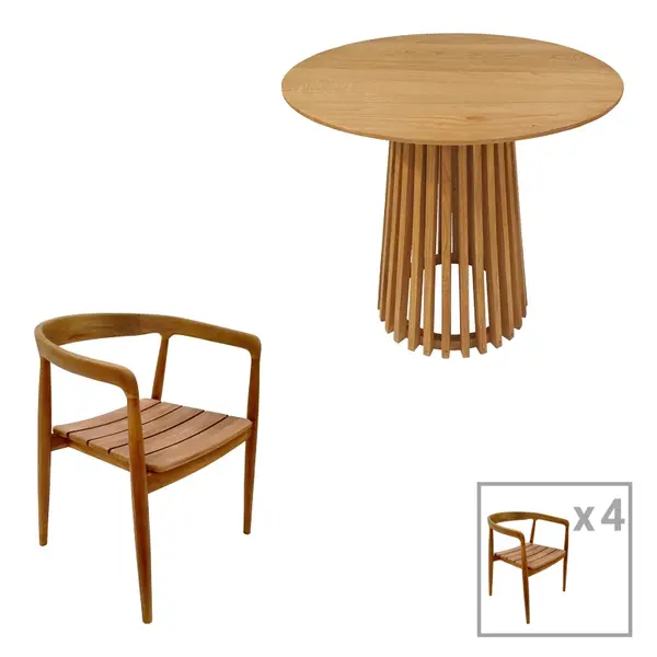 Set dining Nooby-Kenda, Pako World, 5 piese, Natural, 80x80x75 cm