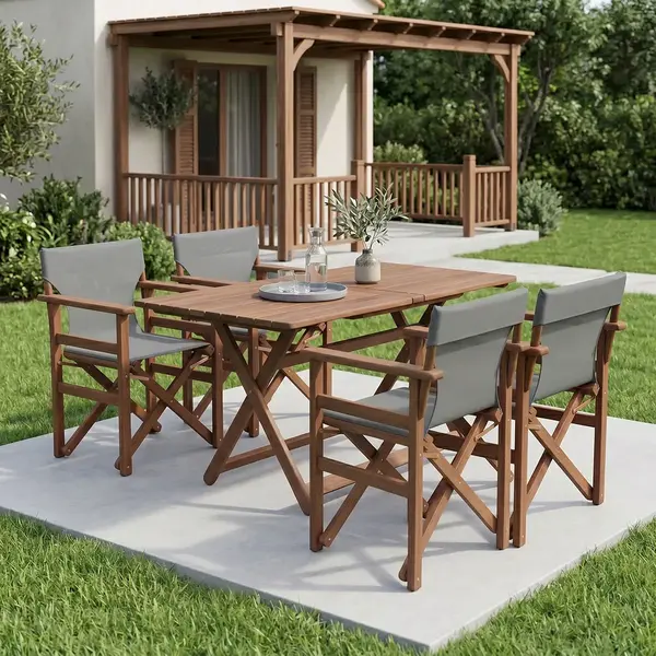 Set dining Rettо, 5 piese, lemn de fag masiv, nuc/gri inchis, 120x75x71 cm. Set dining Rettо, 5 piese, lemn de fag masiv, nuc/gri închis, 120x75x71 cm.