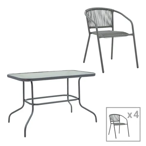 Set dining Valor-Lindaria, Pako World, Metal, Antracit, Ratan, 110x60x70 cm