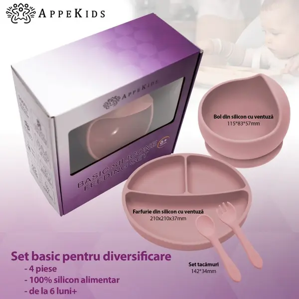 Set diversificare AppeKids din silicon Basic Old Rose