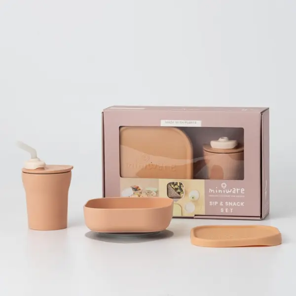 Set diversificare hrana bebelusi Miniware SipSnack 3 piese Toffee