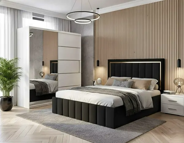 Set dormitor Atena Negru cu dulap alb