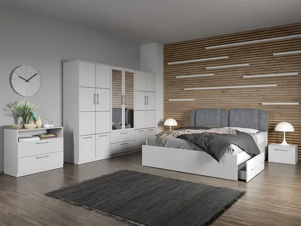 Set dormitor complet Alb cu comoda - Acapulco - C16
