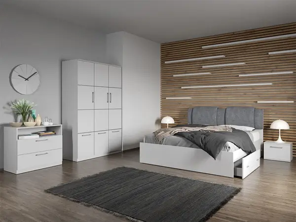 Set dormitor complet Alb cu comoda - Acapulco - C2