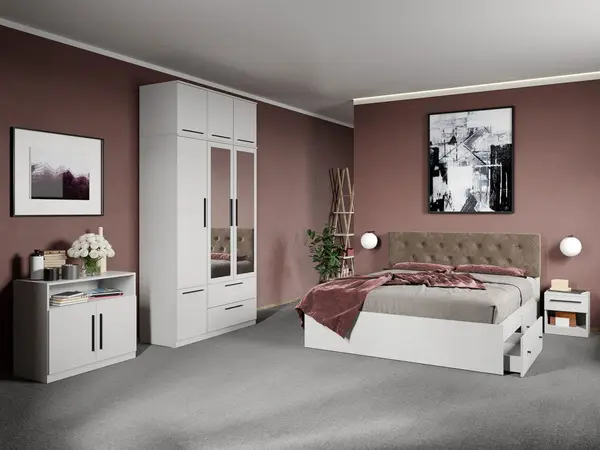 Set dormitor complet Alb cu comoda - Madrid - C40