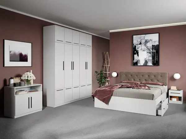 Set dormitor complet Alb cu comoda - Madrid - C54
