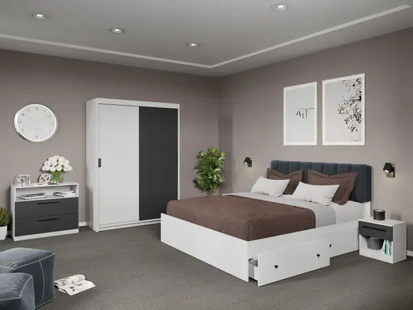 Set dormitor complet Gri+Alb - Karin - C23