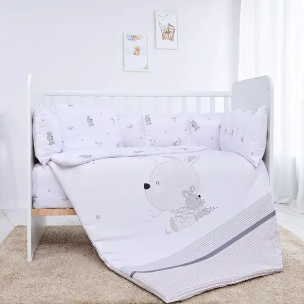 Set dormitor din 5 piese cu bord mare Lorelli - Little Rabbits, gri