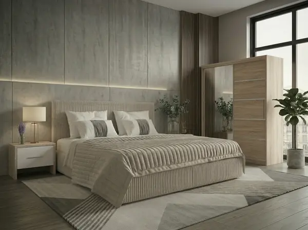 Set dormitor Malibu Bej cu dulap Atlantic 150 cm Sonoma