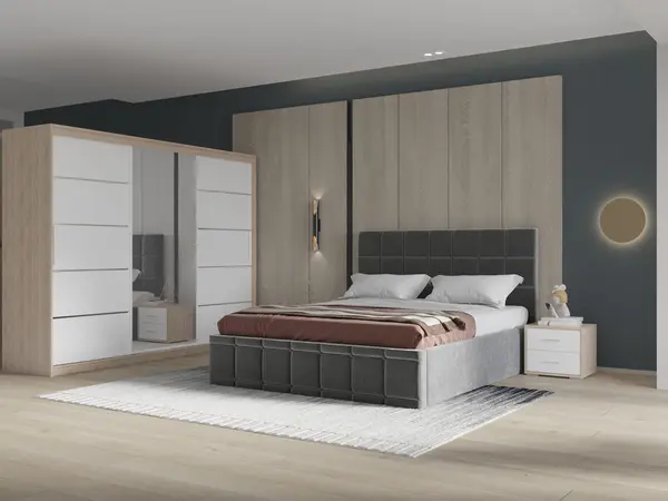 Set dormitor Royal 250, Gri cu Dulap Sonoma/Alb