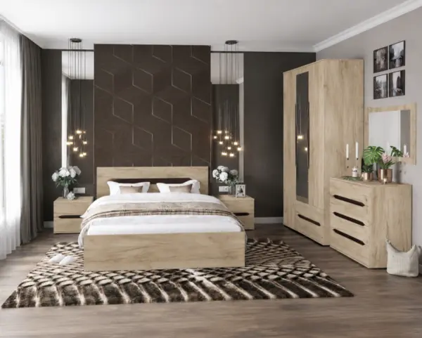 Set Dormitor Valencia Dulap 3 Usi Stejar k002