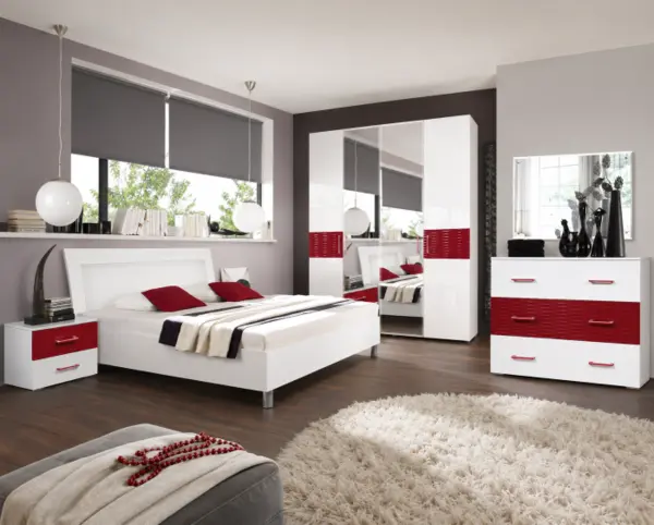 Set Dormitor Vienna Alb Lucios Rosu