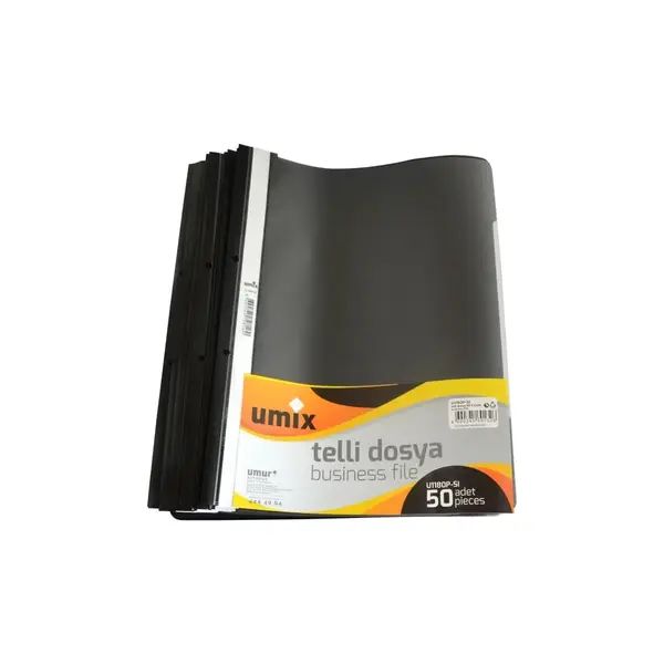 Set dosare plastic A4 cu sina si perforatii 50 buc/set x 10 seturi Umix Set dosare A4 cu sina si perforatii 50 buc/set x 10 seturi Umix negru
