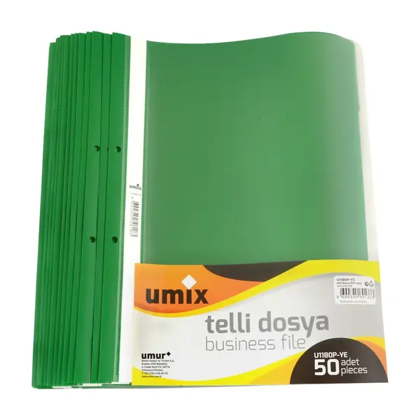 Set dosare plastic A4 cu sina si perforatii 50 buc/set x 10 seturi Umix Set dosare plastic A4 cu sina si perforatii 50 buc/set x 10 seturi Umix verde