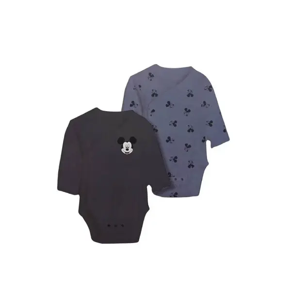 Set doua body-uri cu maneca lunga, albastru, 100% bumbac, Mickey Mouse Engros