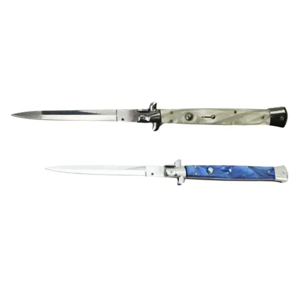 Set doua bricege automat stiletto, Italian Blade, otel inoxidabil, husa inclusa, argintiu 33 cm, albastru 23 cm