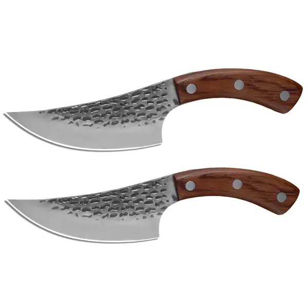 Set doua cutite macelarie DEPOX , lucrate manual, 24.5 cm, maro, teaca piele inclusa