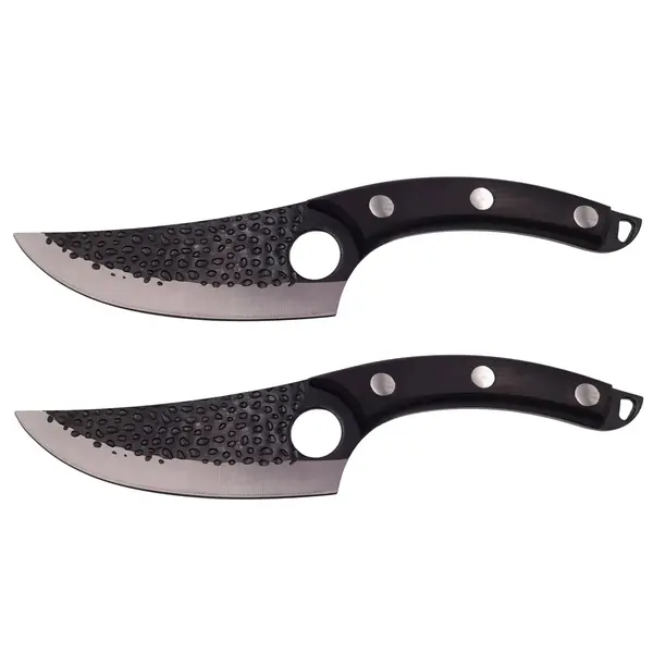 Set doua cutite macelarie DEPOX , lucrate manual, Huang Cook, 27.5 cm, negru, teaca piele