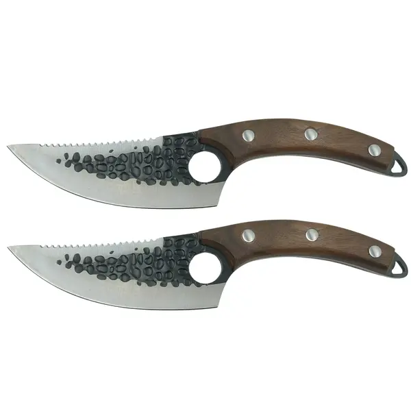 Set doua cutite macelarie DEPOX , lucrate manual, Shuryo Blade, 27.5 cm, maro, teaca piele naturala