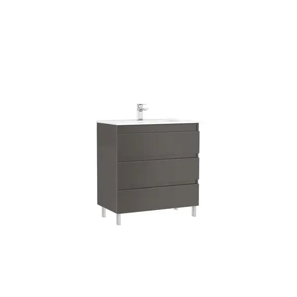 Set dulap baie 3 sertare Gala Daily cu lavoar inclus, 80 cm, antracit lucios