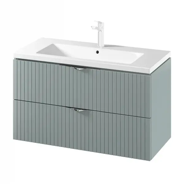 Set dulap baie suspendat 2 sertare lavoar inclus, 100 cm, culoare fiord mat, MDF, Cersanit Tirso