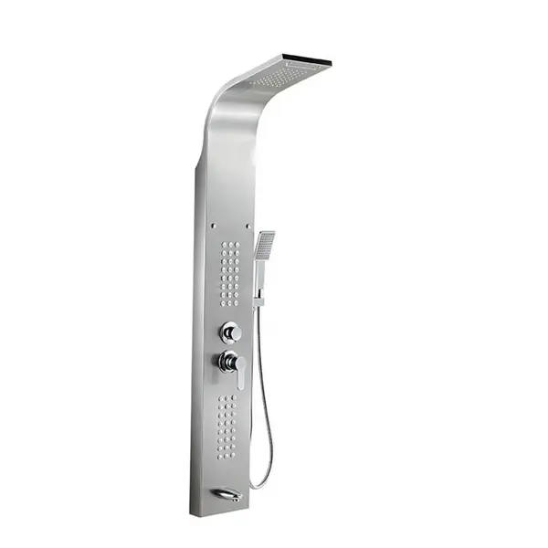 Set dus cu cap rectangular si baterie termostatata din inox, montaj pe perete, culori argintiu si auriu