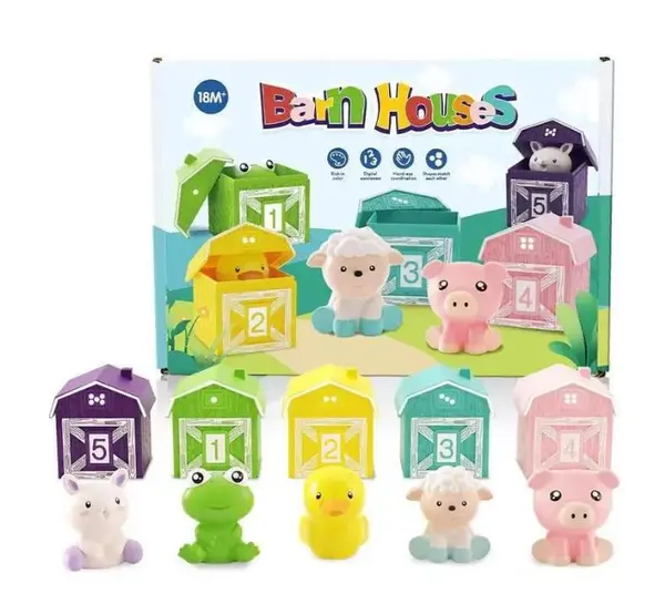 Set educativ montessori de sortat si ordonat cu animalute de la ferma