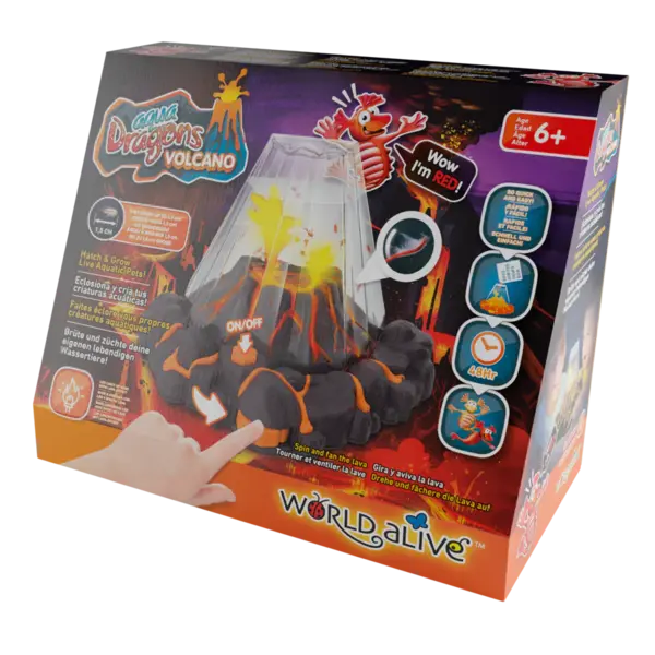 Set educativ STEM - AQUA DRAGONS Habitat VULCAN cu lava - acvariu cu LED si Aqua Dragons rosii