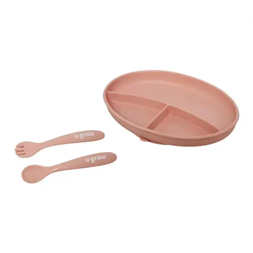Set farfurie cu lingurita si furculita silicon U-Grow UG-SET9PK