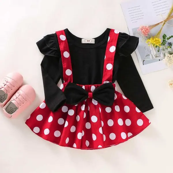 Set Fetite Rosu Cu Buline Maneca Lunga - 9-12 luni