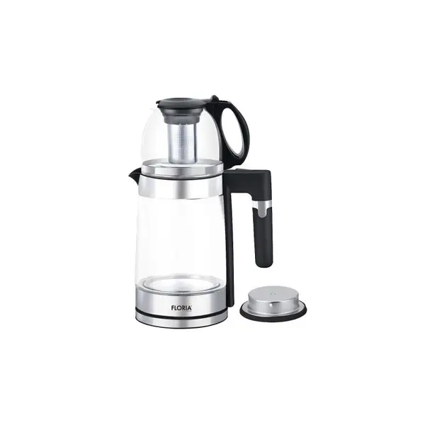 Set fierbator electric+ceainic Floria ZLN1757 cu infuzor pentru ceai, Putere 1500W, Capacitate 1.8L+1.2L, Sticla