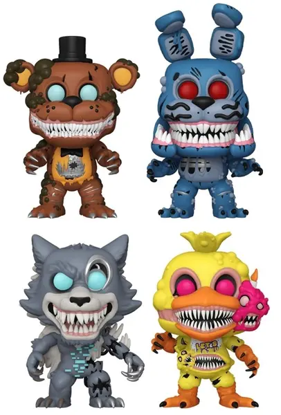 Set figurine Funko POP! Games: Five Nights at Freddy's - Twisted Freddy, Twisted Bonnie, Twisted Wolf, Twisted Chica (Glows in the Dark)