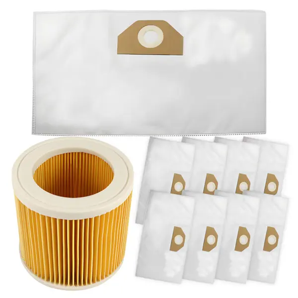 Set filtru de aer si 10 saci textili NewEvo pentru aspiratoare Karcher seria WD3, WD2, SE 4001, SE 4001 Special, SE 4002