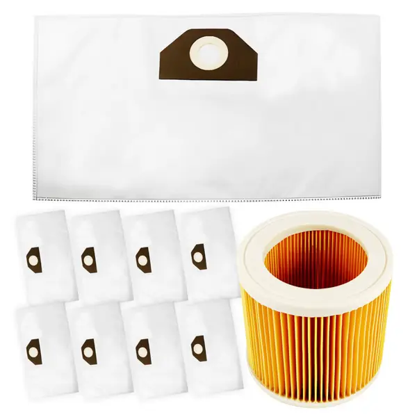 Set filtru de aer si 10 saci textili NewEvo pentru aspiratoare Karcher seria WD3, SE 4001,4002, MV 2, 3, 3P, NT27.1, K2000, 2150, A1000, 2003, 2004