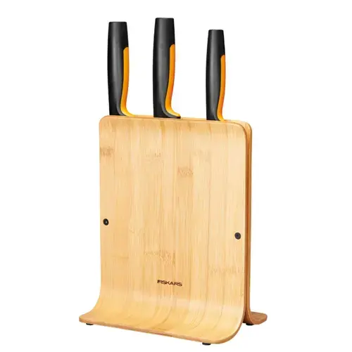 Set Fiskars Functional Form, Suport din bambus + 3 cutite