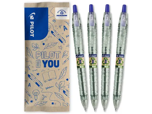 Set flow pack 4 pixuri Pilot B2P Ecoball albastre 1.0 mm cu click Set flow pack 4 pixuri Pilot B2P Ecoball albastre 1.0 mm cu click