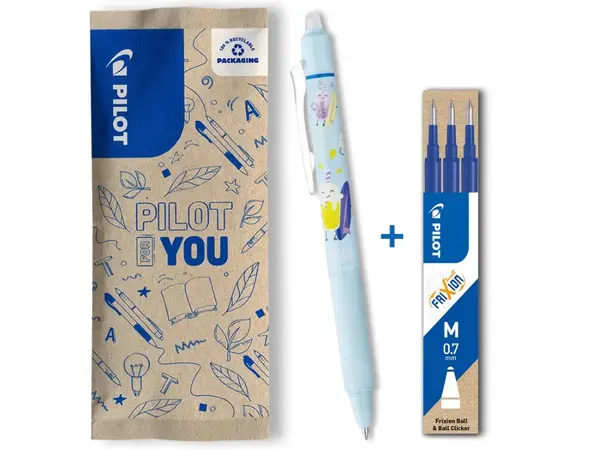 Set Flow Pack roller cu cerneală Pilot Frixion Clicker Pool Party albastru și 3 rezerve 0.7 mm Ediție Limitată Set Flow Pack roller cu cerneală Pilot Frixion Clicker Pool Party albastru și 3 rezerve 0.7 mm Ediție Limitată
