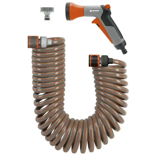 Set furtun spiralat Gardena, 10 metri, cu conectori si pistol, 4647