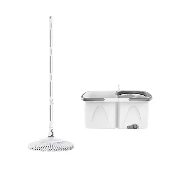 Set galeata cu 2 cuve separabile si mop rotativ PAA-home, coada mop metal telescopica, 360 grade rotatie mop, cos stoarcere inox, recipient detergent,