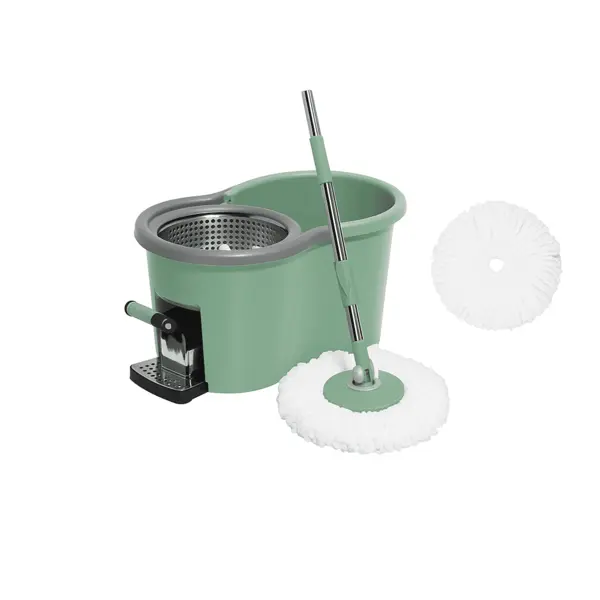 Set galeata cu pedala si mop rotativ PAA-home®, coada mop metal telescopica, 360 grade rotatie mop, cos stoarcere inox, 2 rezerve mop rotunde, culoare