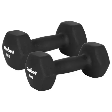 Set gantere Rebel Active RBA-2330-5, 2 x 5kg, fonta si invelis de neopren (Negru)