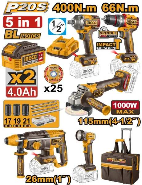 Set Geanta cu Filetanta Bormasina Flex Picamer Lanterna 20V si 2 Acumulatori 4Ah