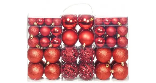 Set globuri de Craciun 100 de piese, 3/4/6 cm, rosu